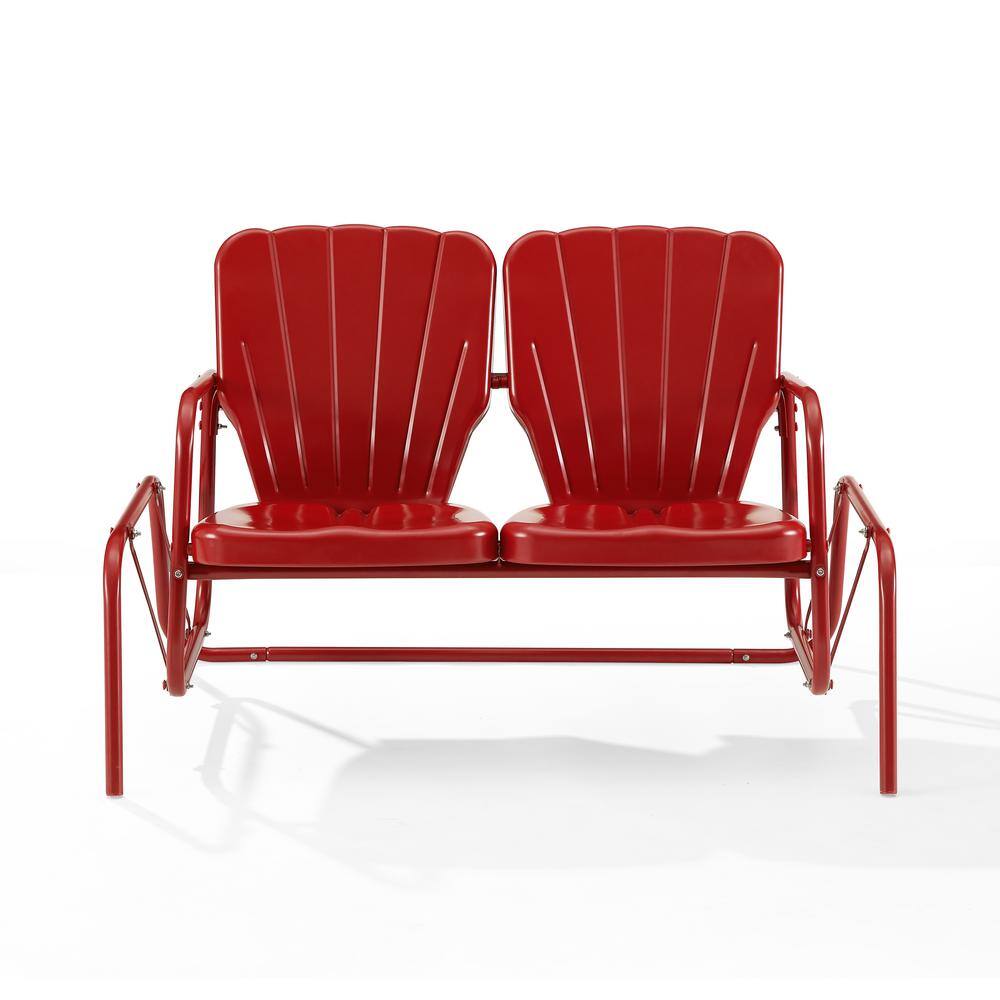 Bright Red Steel Retro Outdoor Loveseat Glider