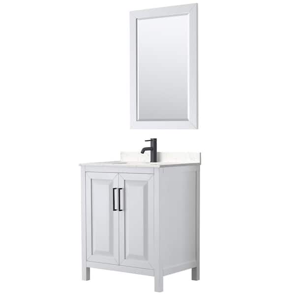 Wyndham Collection Daria 30 in. W x 22 in. D x 35.75 in. H Single Bath Vanity in White with Carrara Cultured Marble Top and 24 in. Mirror