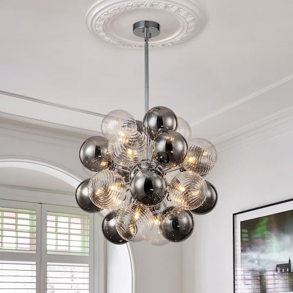 LLHZSY Dvorakova 12-Light 24 in. Chrome Bubble Cluster Chandelier with Gradient Globe Glass Shades