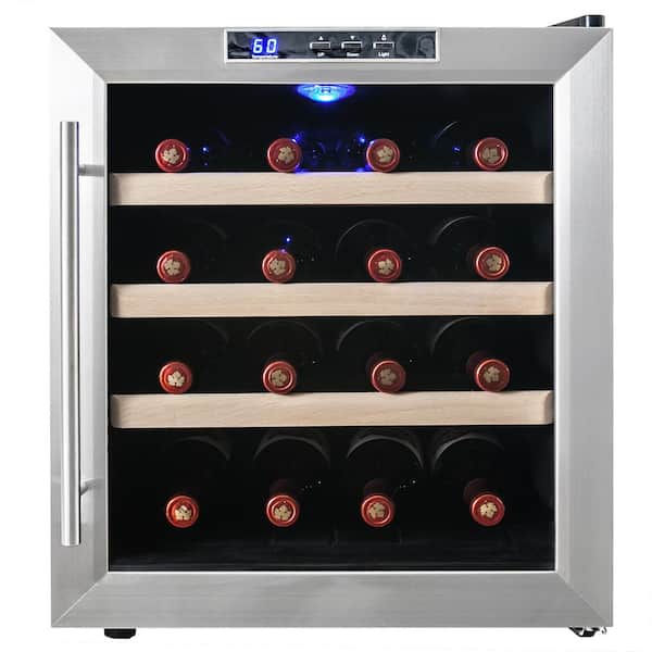 AKDY 16-Bottle Single Zone Thermoelectric Wine Cooler in Stainless Steel with Wooden Shelves