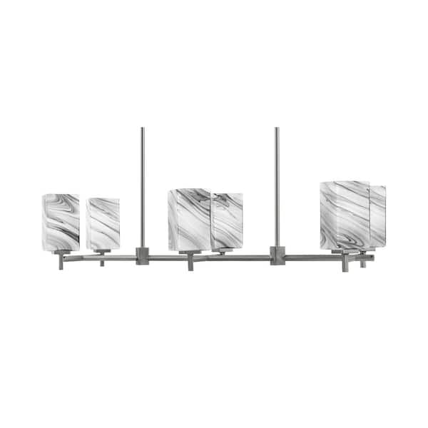 Unbranded Bridgewater 6-Light Graphite Linear Chandelier, Any Room with 3.5 in. Square Onyx Swirl Glass Shades, No Bulbs Included