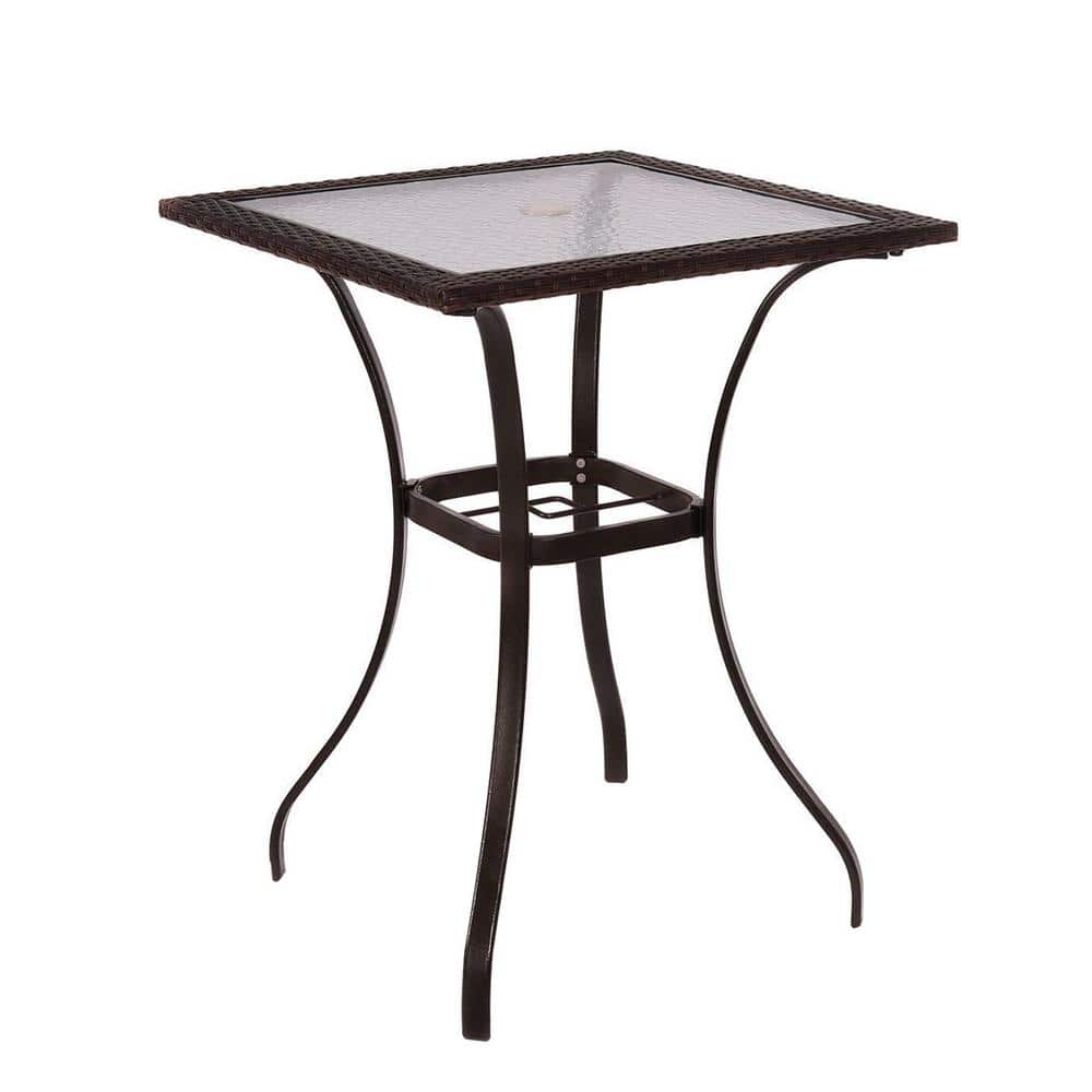 WELLFOR Mix Brown Metal Outdoor Bistro Table with Umbrella Hole Patio