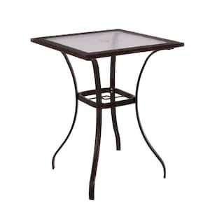 Mix Brown Metal Outdoor Bistro Table with Umbrella Hole Patio Table