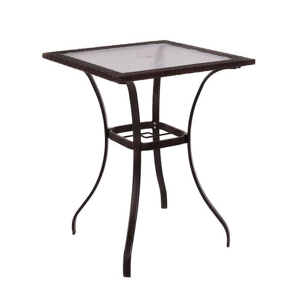 WELLFOR Mix Brown Metal Outdoor Bistro Table with Umbrella Hole Patio Table