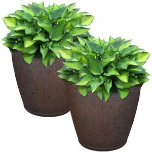 16 in. Rust Anjelica Poly Flower Pot Planter (2-Pack)