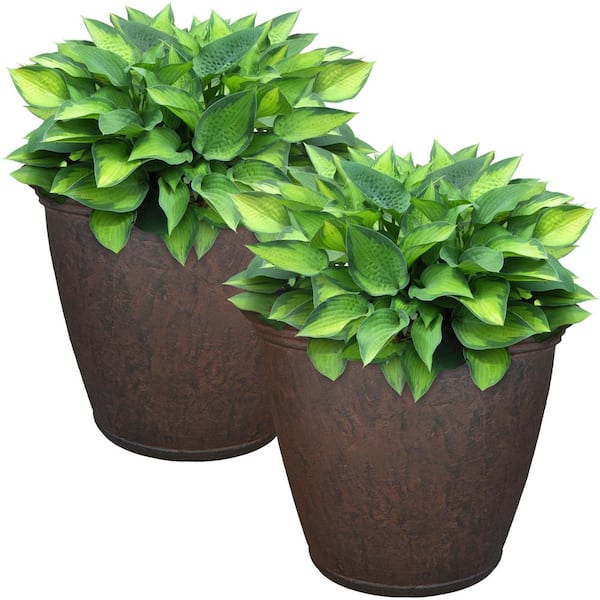 Sunnydaze 16 in. Rust Anjelica Poly Flower Pot Planter (2-Pack)