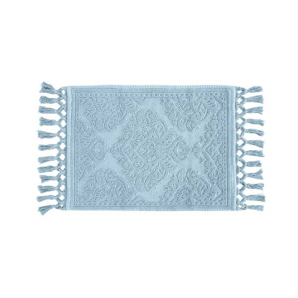 Jean Pierre Ricardo Cotton Fringe 17 in. x 31 in. Bath Rug in Light Blue
