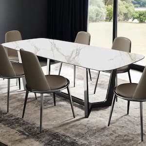 Riven Silver Ceramic 71 in. Trestle Dining Table (Seats 6)