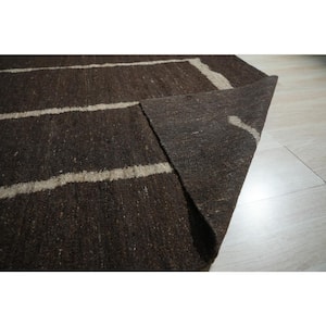 Brown Hand-Woven Wool Contemporary Natural Wool Flat Rug, 10 ft. x 14 ft., Area Rug
