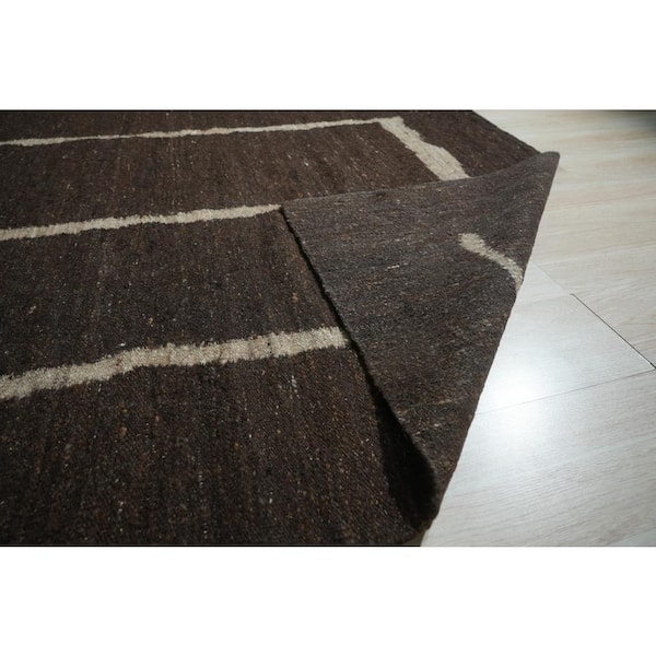 Brown Hand-Woven Wool Contemporary Natural Wool Flat Rug 9 ft. x 12 ft. Area Rug