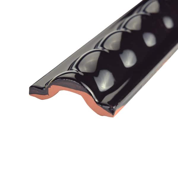 Trenza Grand Moldura Nero 2 in. x 7-7/8 in. Glossy Ceramic Wall Tile Trim
