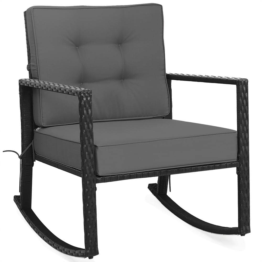 Costway Patio Rattan Rocker Chair Outdoor Glider Rocking Chair Cushion