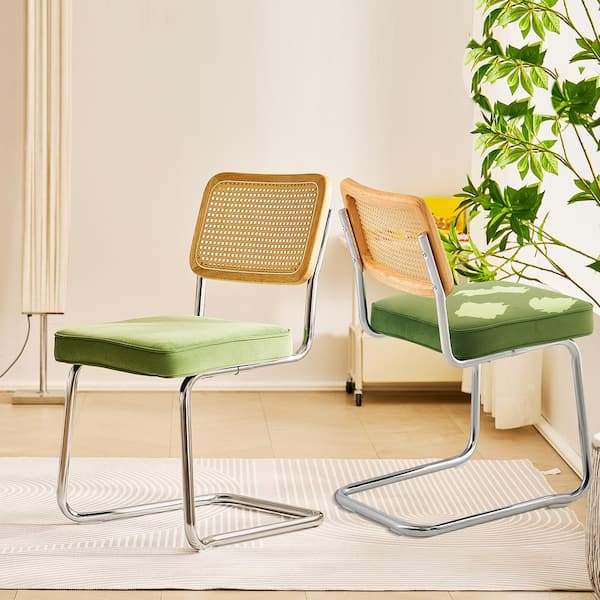 VEVOR Rattan Dining Chairs Set of 2, Mid Century Modern Dining Chair, Upholstered Chair with ...