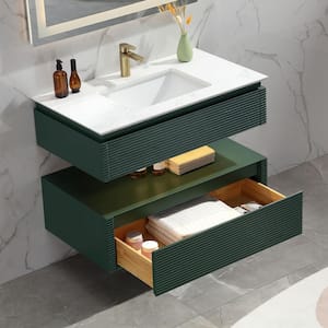 Wilton 36 in. W x 20.8in. D x 19.6 in. H Floating Bathroom Vanity Set in Green with White Engineer Marble Countertop