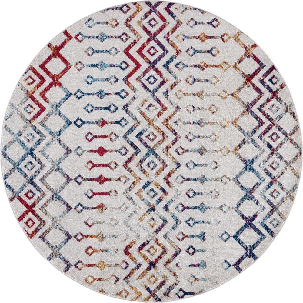 Tayse Rugs Diamond Geometric Cream 8 ft. Round Indoor Area Rug DIA1002 ...