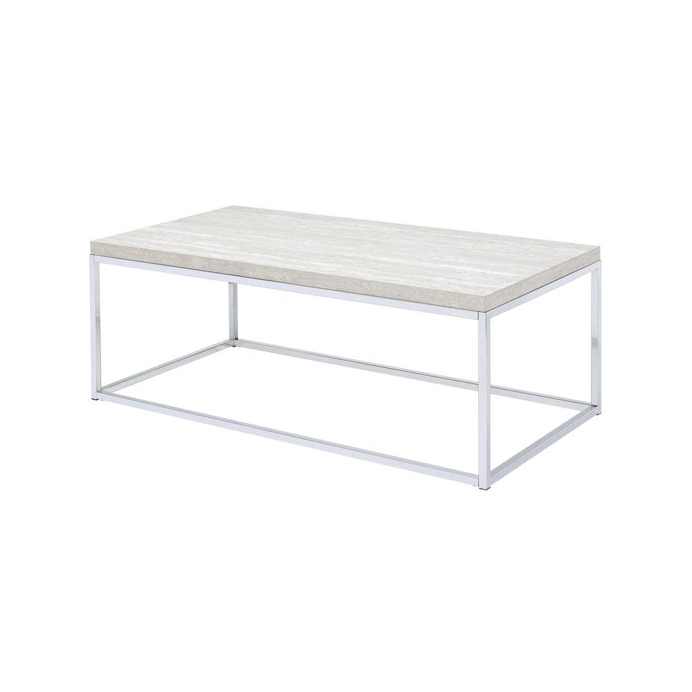 Modern Chrome and White Rectangular Coffee Table with Storage