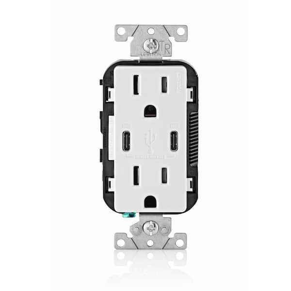 Decora 15 Amp Type C/C Tamper Resistant 30-Watt Outlet and USB Charger, White (CC1P3-BW)