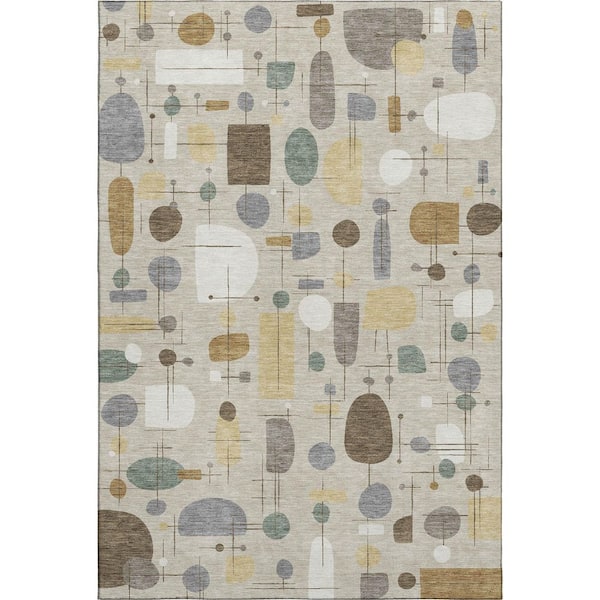 Mayfield Premium Machine Washable Abstract AMF2393 Beige 10 ft. x 14 ft. Area Rug