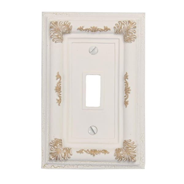 AMERELLE Isabella 2-Gang Antique White Toggle Ceramic Wall Plate