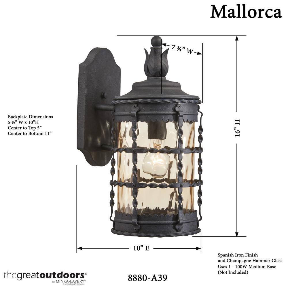 Spanish Iron Outdoor Wall Mount Light with Champagne Glass