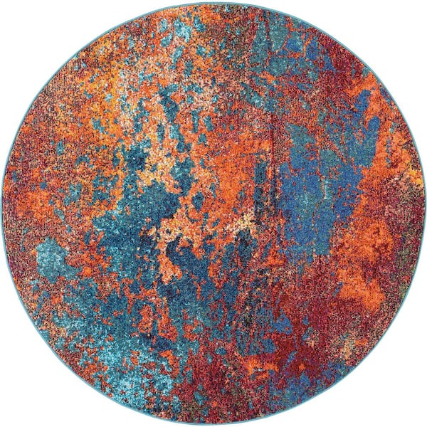 Nourison Celestial Atlantic 4 ft. x 4 ft. Abstract Contemporary Round Area Rug
