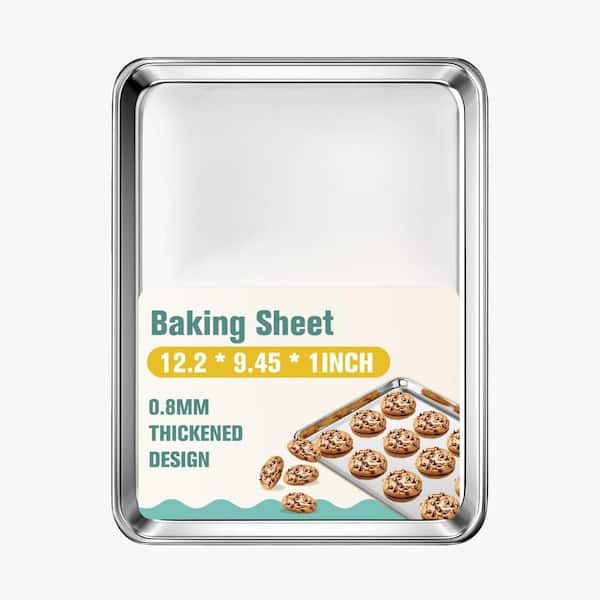 4 qt Silver Stainless Steel Nonstick Baking Sheet Pan Oven Safe Warp Resistant Heavy Duty Cookie Sheet Dishwasher Safe