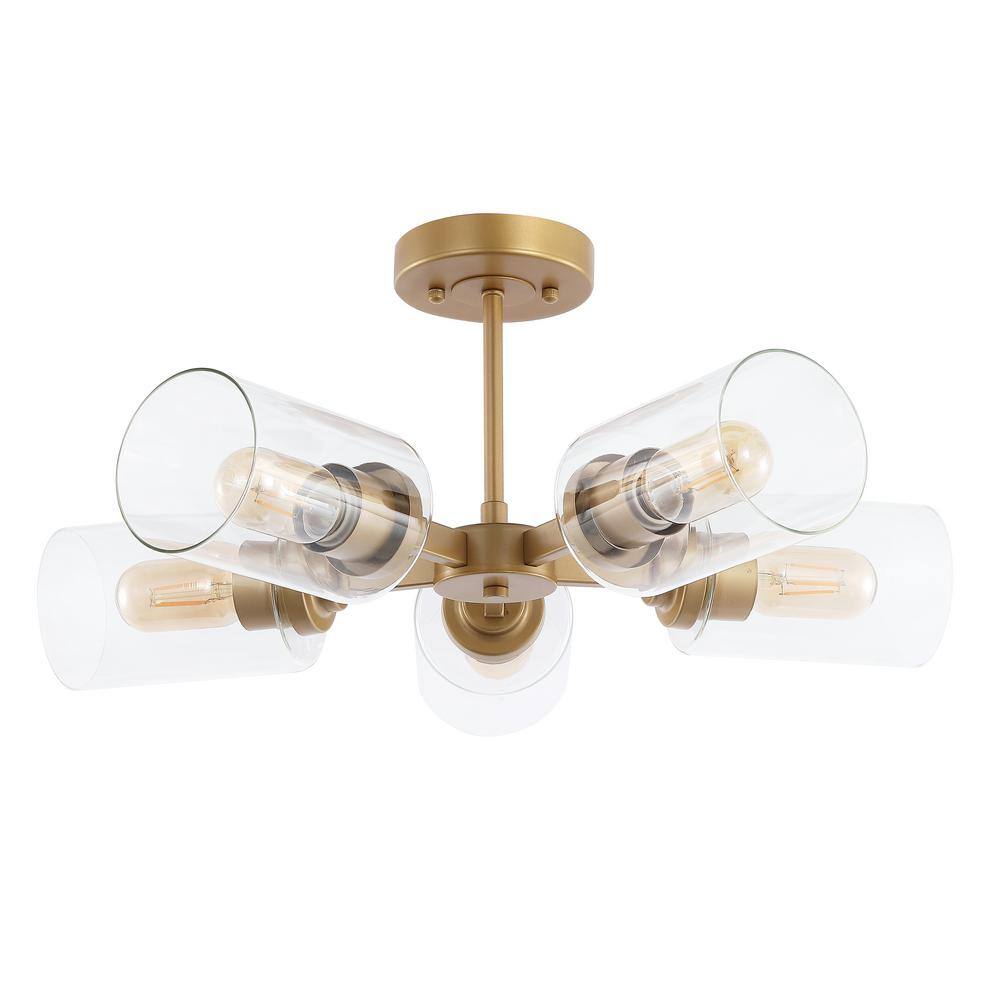 Jaynie 21.5" Brass Gold 5-Light Farmhouse LED Flush Mount with Clear Glass