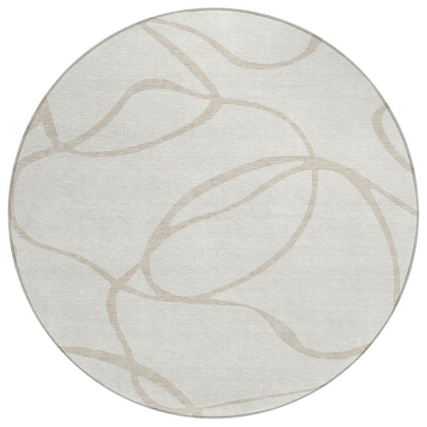 Chantille Machine Washable Indoor/Outdoor Abstract ACN999 Ivory 8 ft. x 8 ft. Area Rug