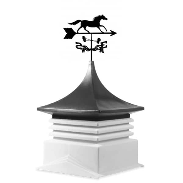 22 in. x 22 in. White Base and Dark Grey Top Poly Cupola with Horse Weathervane