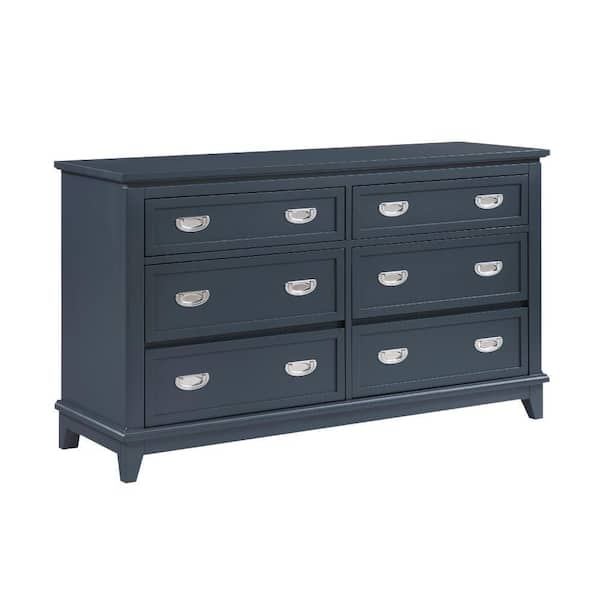 Benjara Sely Navy Blue and Nickel Silver 6 Drawer 17 in. Dresser