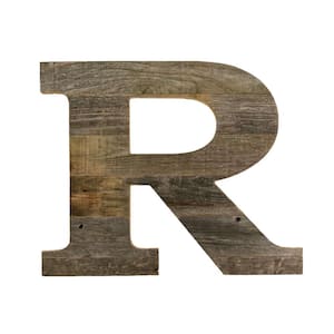 Rustic Large 16 in. Free Standing Natural Weathered Gray Monogram Wood Letter-R Decorative