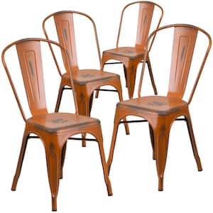 Stackable Metal Outdoor Dining Chair in Orange (Set of 4)