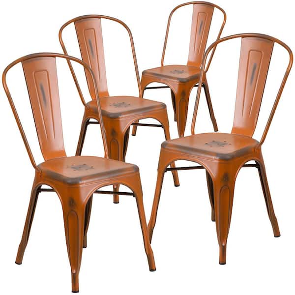Carnegy Avenue Stackable Metal Outdoor Dining Chair in Orange (Set of 4)