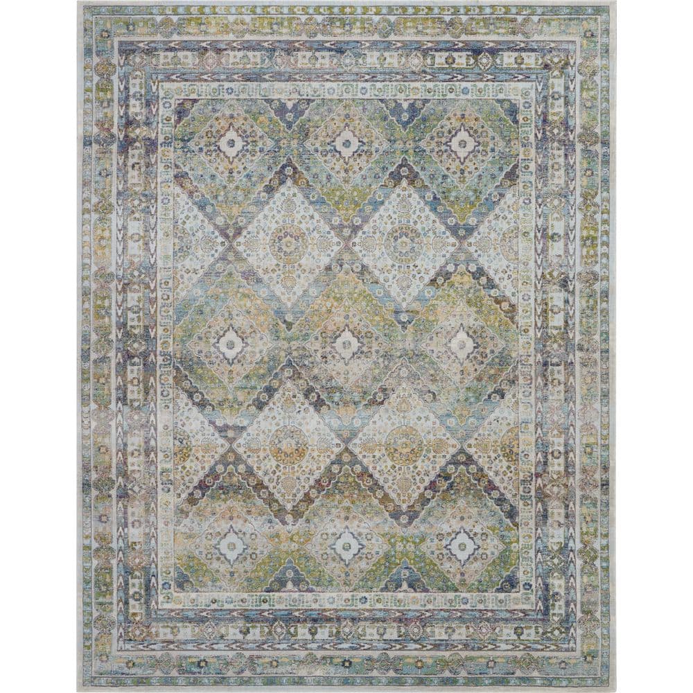 Nourison Global Vintage Blue/Green 9 ft. x 12 ft. Oriental Traditional ...