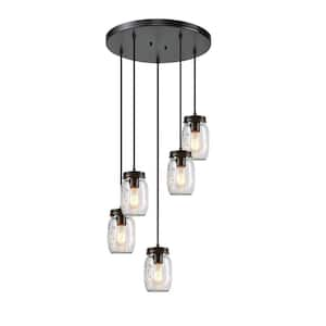 Oil-Rubbed Bronze Modern Industrial Farmhouse DIY Island Chandelier with Mason Jar Shades 5-Light Rustic Pendant Light