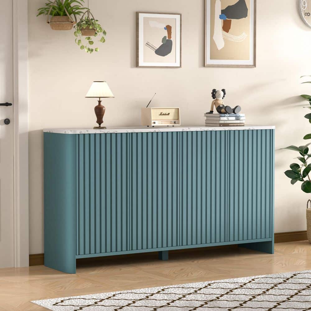 <廃盤品> VITRINI(turquoise blue-oak) VEIKOUS Blue 60.24 in. W Accent Storage Cabinet Sideboard