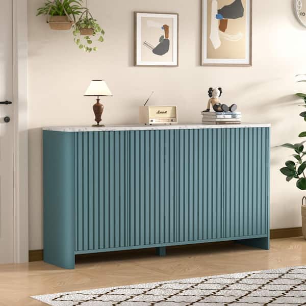 VEIKOUS Blue 60.24 in. W Accent Storage Cabinet Sideboard with Adjustable Shelves and Fluted Doors