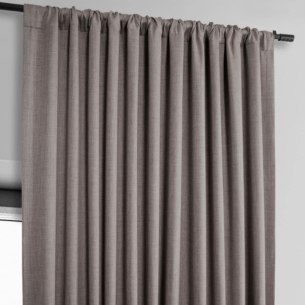 Gray Puddle Length Faux Linen Blackout Drapes