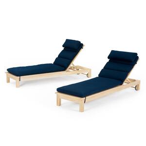 Kooper Wood Outdoor Chaise Lounges with Navy Blue Cushions (Set of 2)