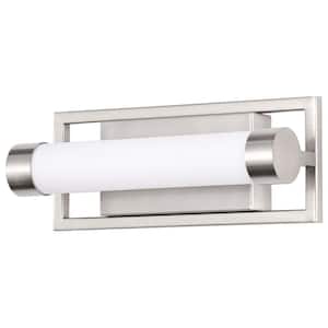 Canal 12 in. 1-Light Brushed Nickel LED Vanity Light with White Acrylic Shade