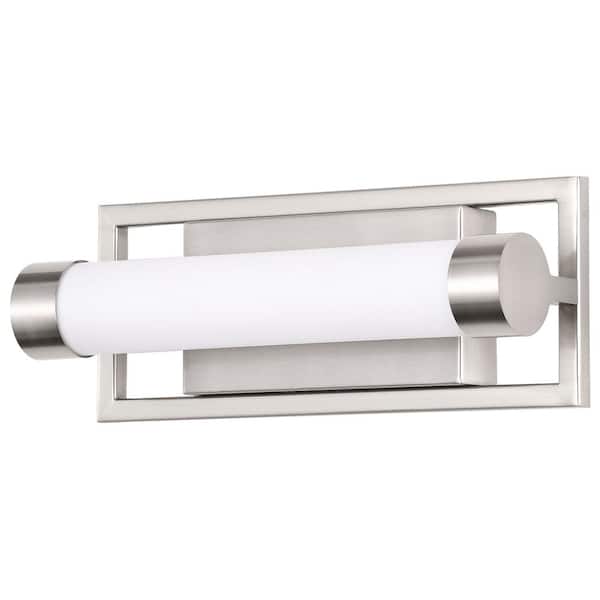 SATCO Canal 12 in. 1-Light Brushed Nickel LED Vanity Light with White Acrylic Shade