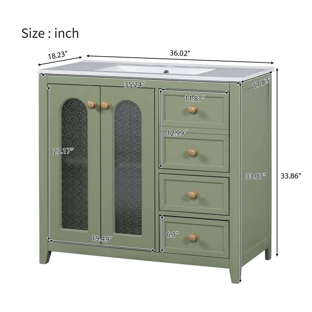 36-Inch Green Solid Wood Vanity with Ceramic Sink