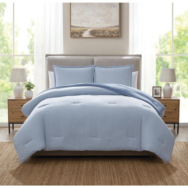 Ryan Blue Stripe 3-Piece Cotton Comforter Set, King