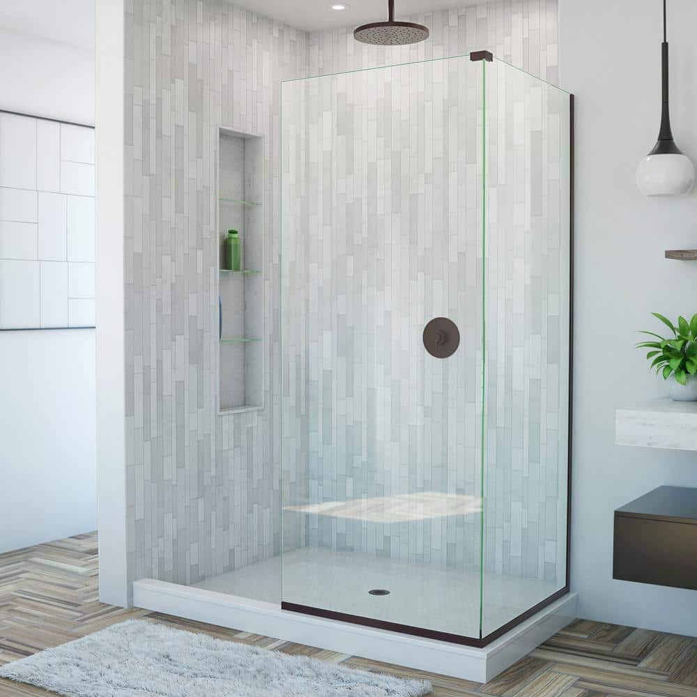 Linea 30" x 72" Frameless Clear Glass Shower Screen with Distressed Bronze Finish