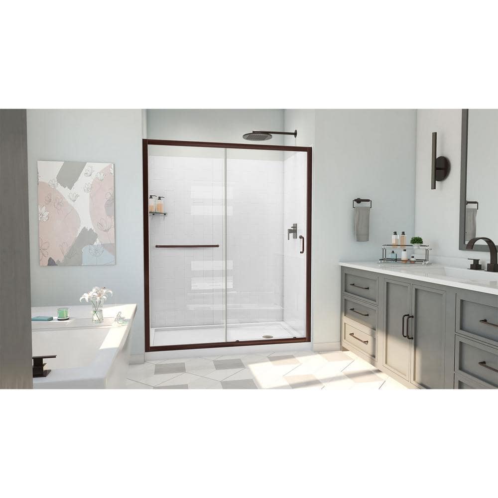 60" Oil Rubbed Bronze and Clear Glass Sliding Shower Kit
