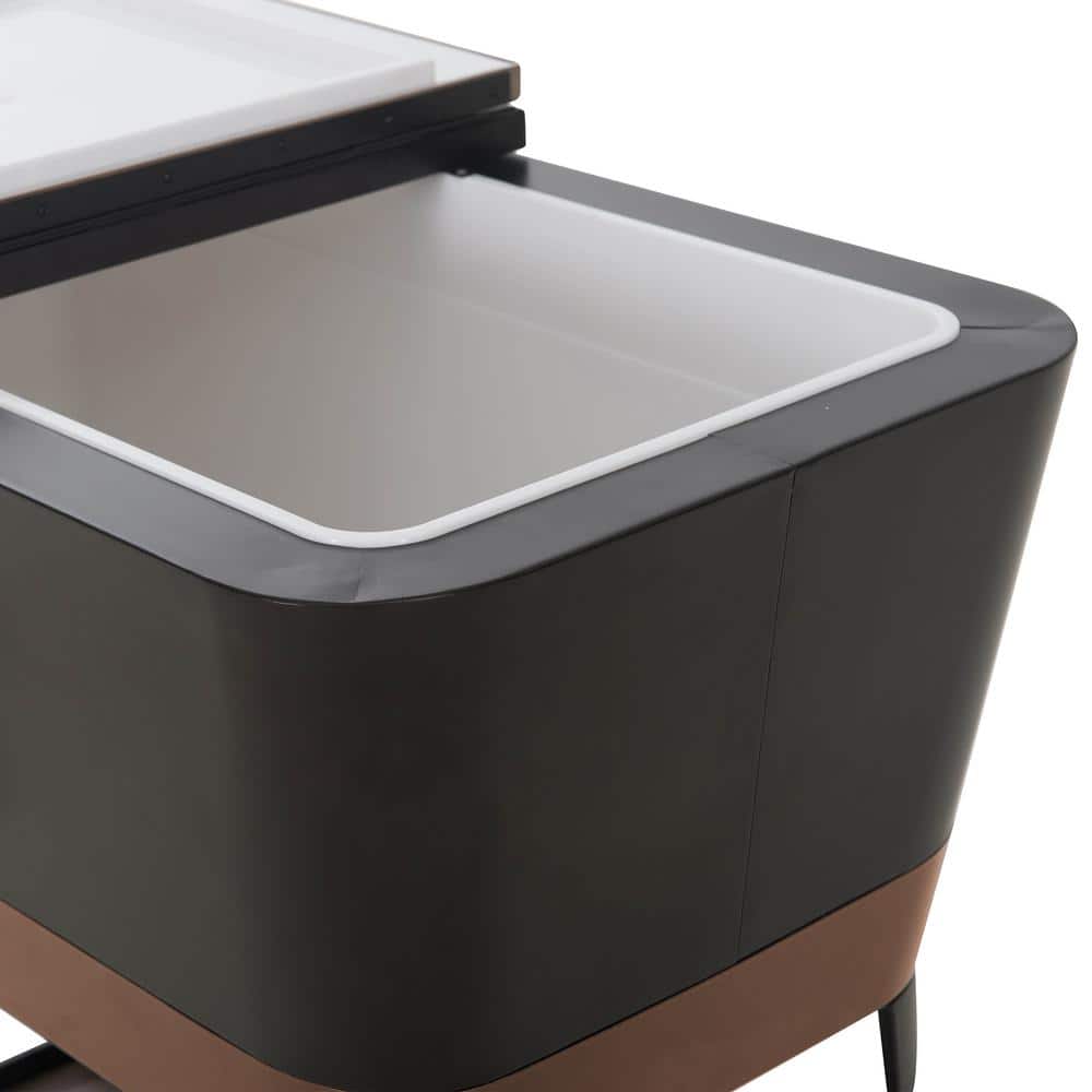 Copper and Black Metal Rolling Ice Chest Cooler with Storage Shelf