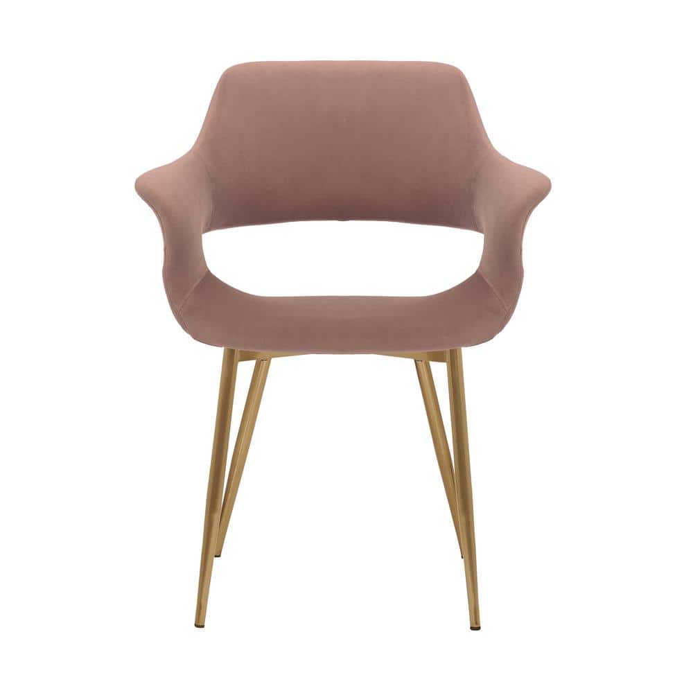 Elegant Pink Velvet Upholstered Arm Chair with Gold Metal Legs
