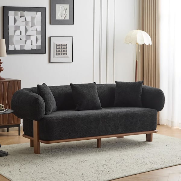 CHRISTOPHER KNIGHT HOME Jack 82.25 in. W Round Arm Curved Upholstered Polyester Rectangle Modern 3-Seater Sofa in. Black with Pillows
