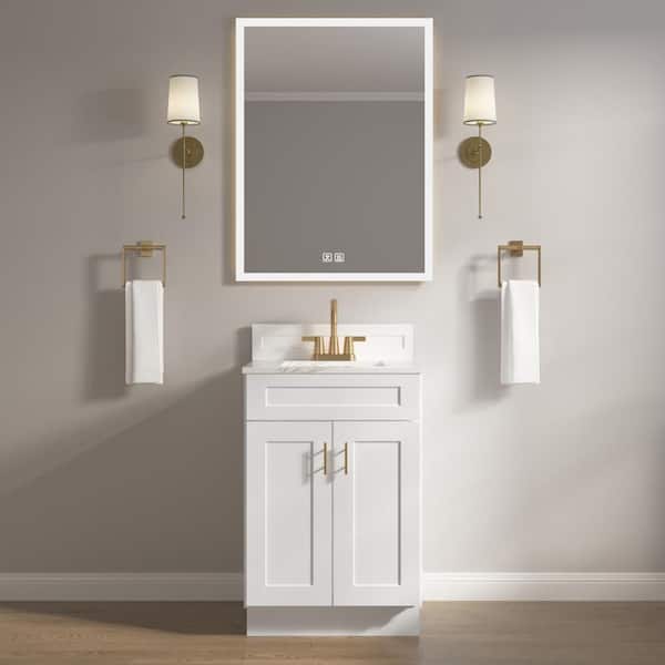 Easy-DIY 24 in. W x 21 in. D x 34.5 in. H Ready to Assemble Bath Vanity Cabinet without Top in Shaker White