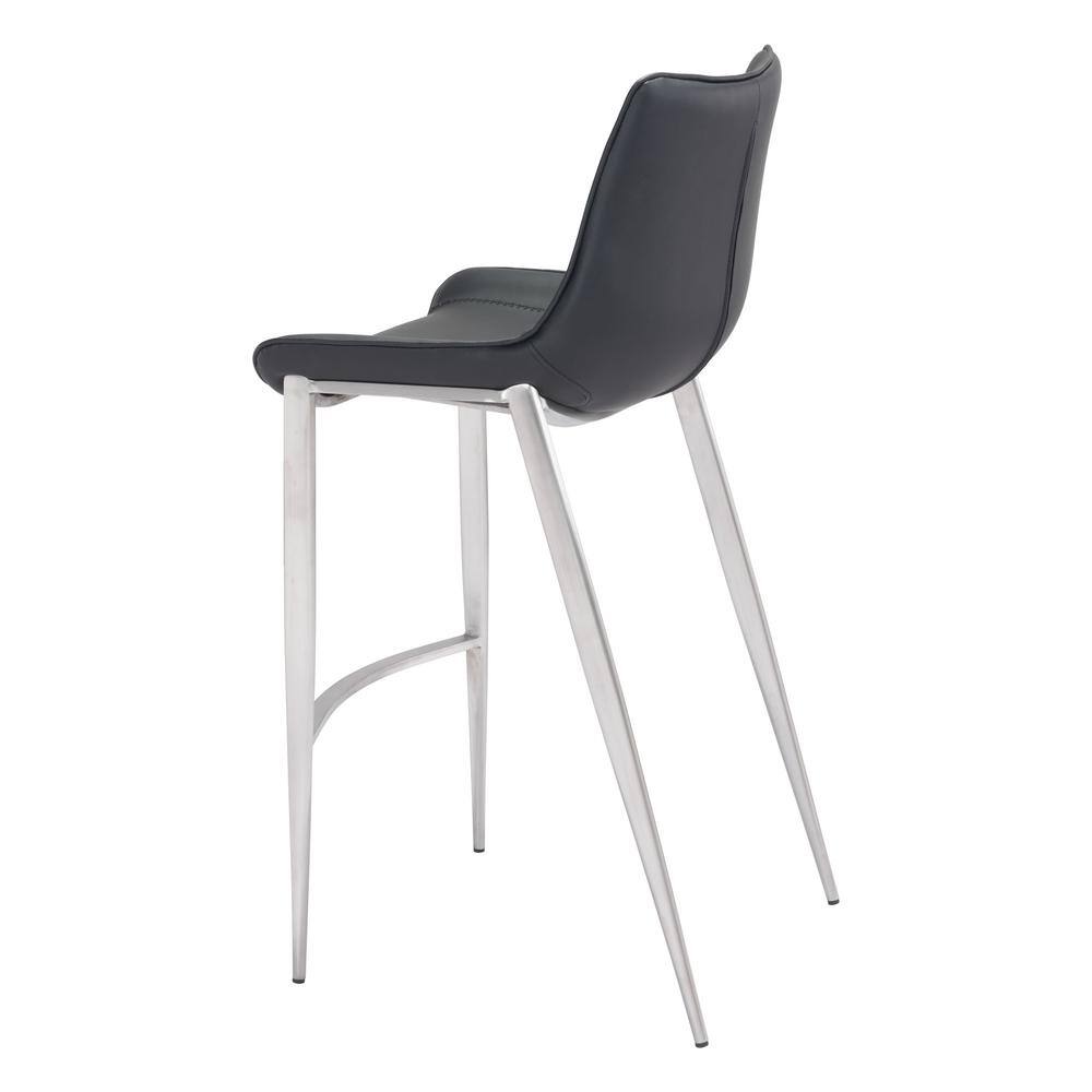 Transitional Magnus 20.7" Black Metal Bar Stool with Silver Accents
